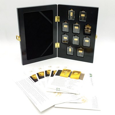 Macquarie Mint, Famous Landmarks of The World Masterpieces of Architecture 2014/15/16, Nine 1g .999 Gold Proof Coin Bars