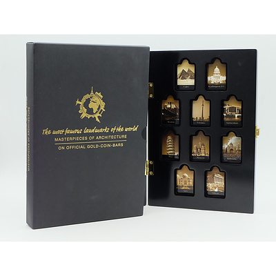 Macquarie Mint, Famous Landmarks of The World Masterpieces of Architecture 2014/15/16, Nine 1g .999 Gold Proof Coin Bars