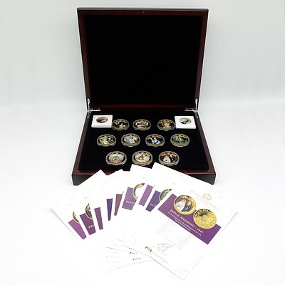 Maquarie Mint Queen Elizabeth II Coin Collection 2016/2017, 12 24ct Gold Plate Proof Coins