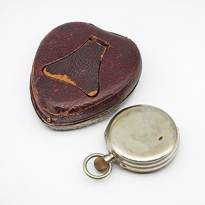 Antique Swiss Nickel Silver Coach Watch in Original Hallmarked Birmingham Sterling Silver Stand Case