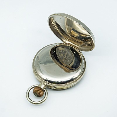 Antique Swiss Nickel Silver Coach Watch in Original Hallmarked Birmingham Sterling Silver Stand Case