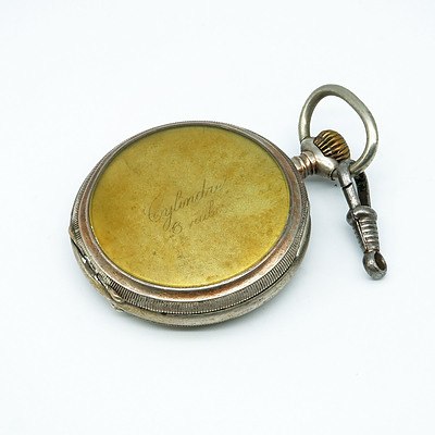 Ornately Faced Cylinder Nickel Silver Plated Six Rubis Pocket Watch