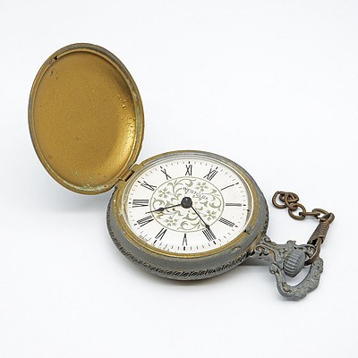 Westclox Cast Metal Hunters Pocket Watch with Stag Hunting Scene on Case