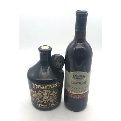 Bottle of Drayton's 1989 Oakey Creek Shiraz-Cabernet & Crock of Drayton's N.V. Father's Port