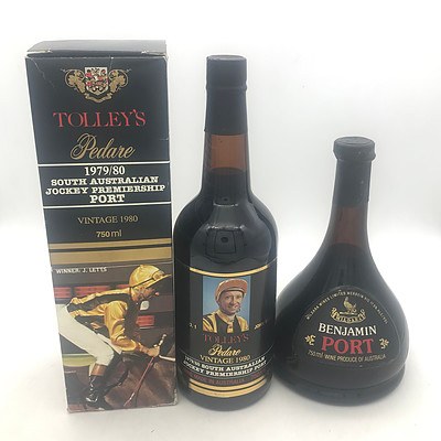 Bottle of Tolleys 1980 Vintage 'John Letts - Pedare' 1979/80 South Australian Jockey PortPremiership  (In Box) & Bottle of Mildara Benjamin Port