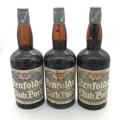 Lot of 3x Penfolds Vintage 1956 Five Star Club Port