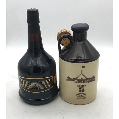 Lot of Bottle of Flagmast Commemorative 1987 Tawny Port & Crock of Mt Aitken Estates 1990 International Police Association Series One Port