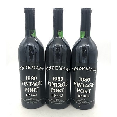 Lot of 3x Lindemans 1980 Vintage Port Bin 5733
