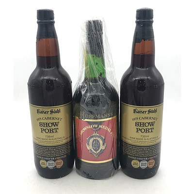 Lot of 2x Bottles of Kaiser Stuhl 1975 Cabernet Show Port & Hoffmans '1980 Brownlow Medal' 1979 Vintage Port