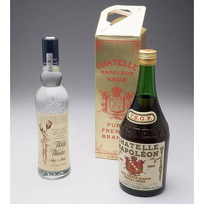 26 Fl Oz Bottle of Chatelle Napoleon VSOP Brandy and 500ml Bottle of Wyborowa Vodka