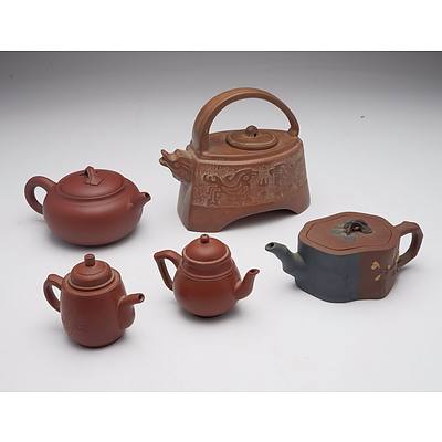 Five Chinese Yixing Ware Teapots