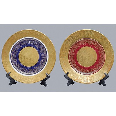 Two Bayreuth Porcelain Cabinet Plates Decorated in Raised Gilt with Fairyland Scenes