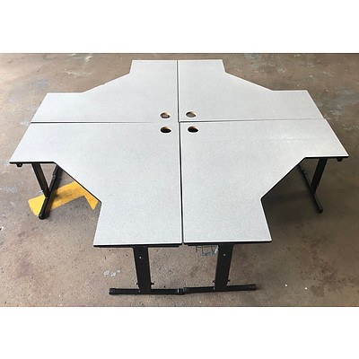 Group of Four Grey L-Shaped Computer Desks