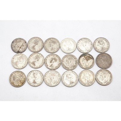 Eighteen Australian Florins, 1942 - 1961