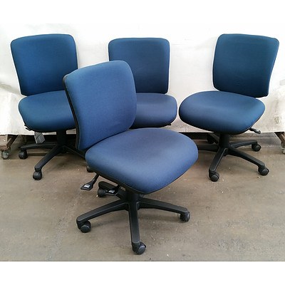 Lot of Four Near New Chair Solutions Blue Medium Back Fabric Office Chairs