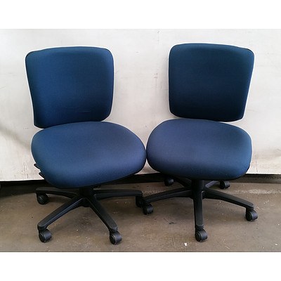 Lot of Two Near New, Chair Solutions Blue Medium Back Fabric Office Chairs