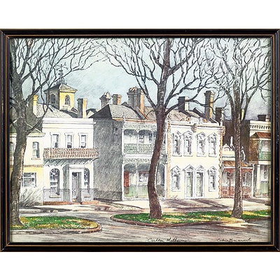 Nicola Dickson "The African" Watercolour, Pencil Sketch of a Indian Woman, Julia Cain Music Room Etching, and Two Cedric Emanuel Offset Prints