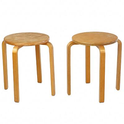 Pair Vintage Alvar Aalto Design Laminated Ply Stools or Side Tables