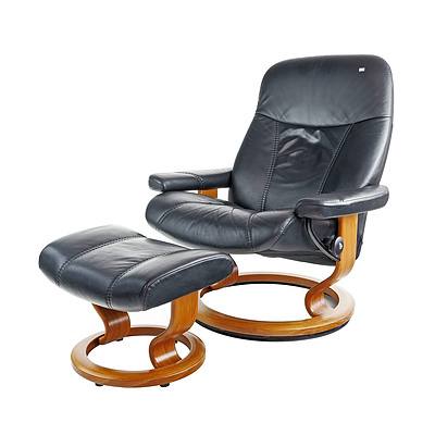 Norwegian Ekornes Stressless Leather Recliner Armchair and Ottoman