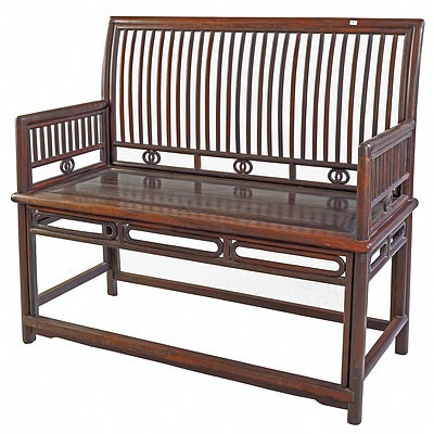 Chinese Hardwood/Rosewood (Probably Jichimu) Comb Back 'Rose' (Meigui) Bench, Late Qing or Republic Period