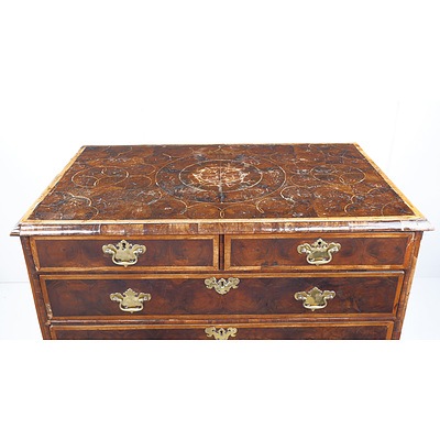 William & Mary Oyster Laburnum and Walnut Chest Circa 1700, Ex 1929 Burdekin House Exhibition (Label Verso) Catalogue No.25 