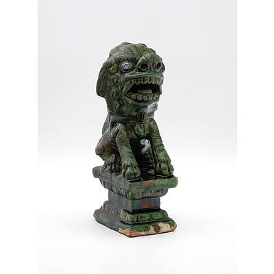 Chinese Terracotta/Pottery Fu Lion of Some Sage with Iridised Green Glaze, Possibly 17th Century