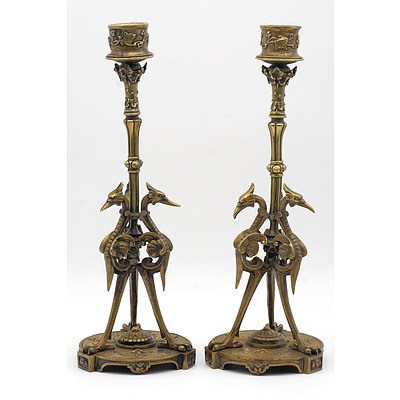 Pair of Antique French Cast Brass/Bronze Candlesticks, Late 19th Century