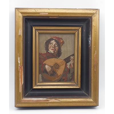 Antique Framed European Tapestry of a Lutist