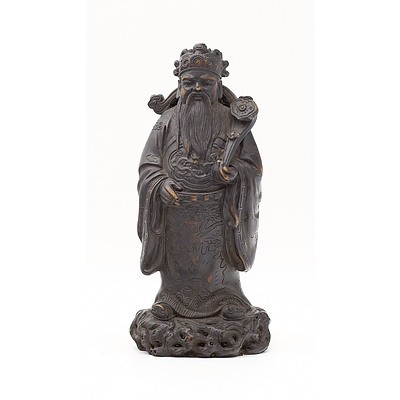 Three Chinese Moulded Resin 'Imitation Bronze' Figures of Sages