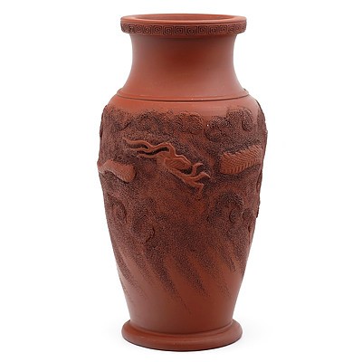 Japanese Tokoname Ware Red Clay Dragon Vase, Early 20th Century
