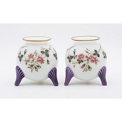 Pair of Superbly Executed Late Victorian Glass Bud Vases on Tripod Feet