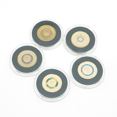 Five $2 Coins Including 2020 Women's T20 Cricket World Cup, 2019 Police Remembrance, 2019 Wallabies Australia and More