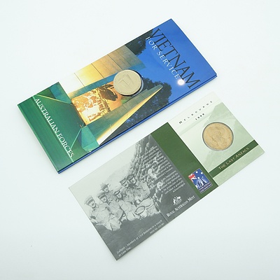 1999 $1 Coin The Last Anzacs with 'M' Mint Mark and 2003 $1 Coin Australian Forces Vietnam For Service