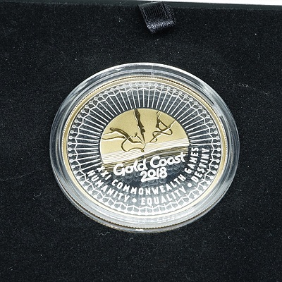 2018 Gold Coast Games $5 Fine Silver Gold Plated Proof Coin