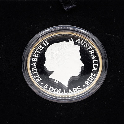 2018 Gold Coast Games $5 Fine Silver Gold Plated Proof Coin