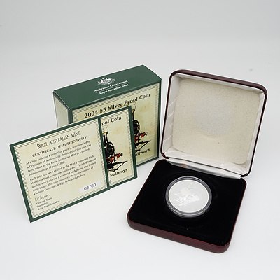 2004 $5 Silver Proof 150 Years of Steam Railways in Australia