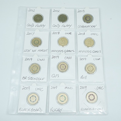 Sheet of Various 2 Dollar Coins