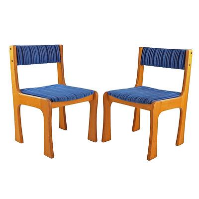 Pair of Australian Local Robert Lindsay Retro Blue Fabric Upholstered Chairs