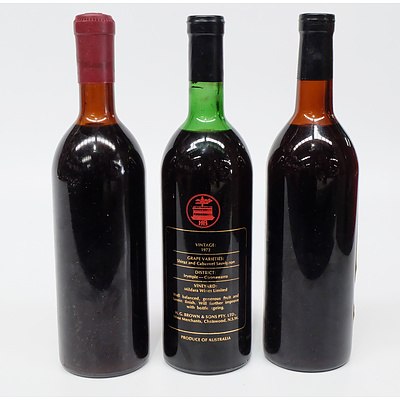 Brown's Claret 1972, Wyndham Estate's Streaker's Cheeky Red Claret and Brown's Shiraz-Cabernet Vintage 1971