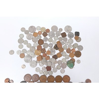 Assorted Coins including: Australian Pennies, Half Pennies, One and Two Cent coins, and various other currencies