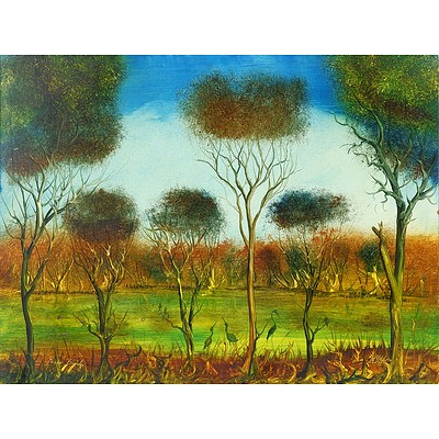 Ron Willis (Working 1970s) River Birds, Oil on Board