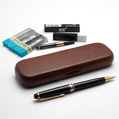 Montblanc Meisterstuck Mechanical Pencil, Mahogany Pen Case and Various Accessories