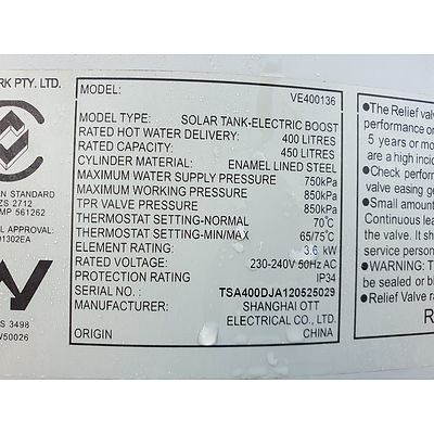Lot 242 - SolarArk 450L Solar Tank & Components