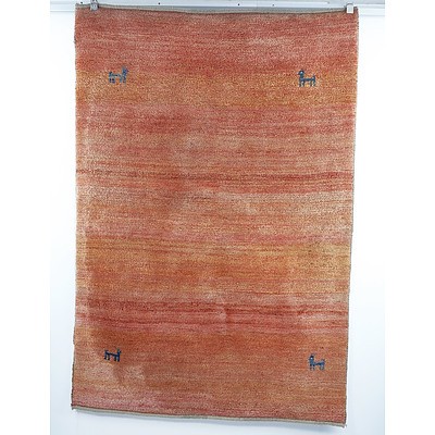 Thick Pile Heavy Weight Hand Knotted Persian Gabbeh Rug with a Pale Madder Red Ground