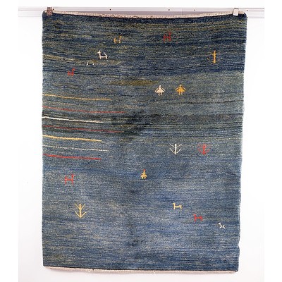 Thick Pile Heavy Weight Hand Knotted Persian Gabbeh Rug with Blue Ground