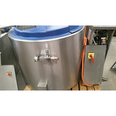 Two Joni Foodline Multimix 300L Commercial Kettles With JOM Hot Fill Dos 2 Auto Pumping Fill Station and Chiller Unit - Original RRP -  Approx $170,000