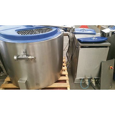 Two Joni Foodline Multimix 300L Commercial Kettles With JOM Hot Fill Dos 2 Auto Pumping Fill Station and Chiller Unit - Original RRP -  Approx $170,000