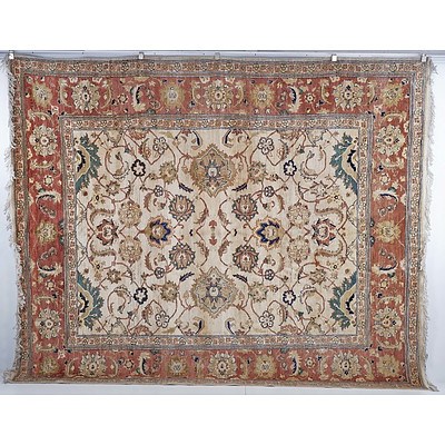 Large Indian Agra Hand Knotted Wool Pile Carpet