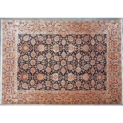 Large Persian Isfahan Hand Knotted Wool Pile Carpet with a Dark Royal Blue Ground