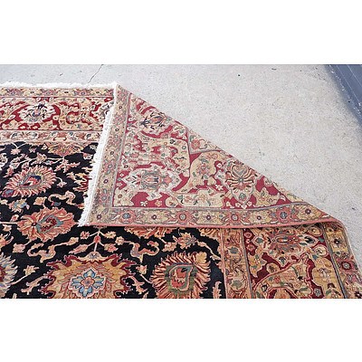 Large Persian Isfahan Hand Knotted Wool Pile Carpet with a Dark Royal Blue Ground